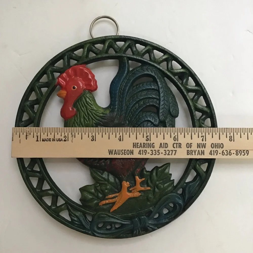 Painted‎ Cast Iron Rooster Trivet Wall Hanging